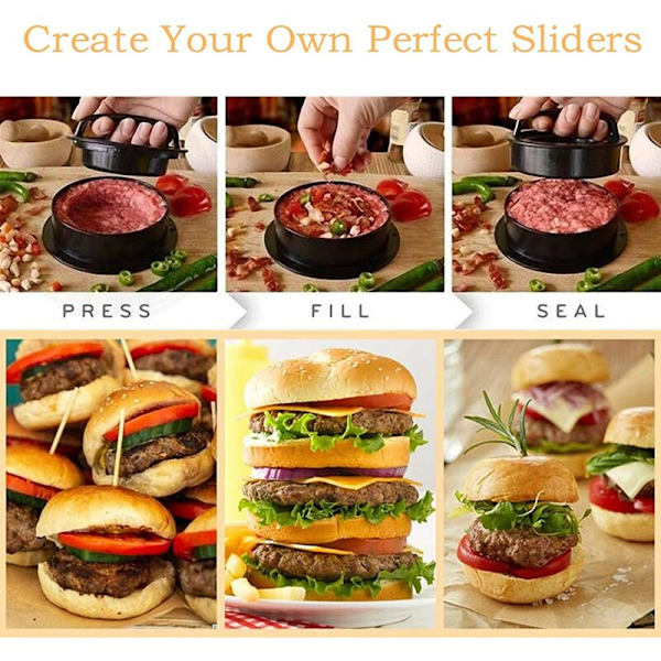 Hamburgerpress, 3 i 1 med 100 non-stick ark, non-stick hamburgerform kit, hamburgerpress för hamburgare/grill/köttfärslimpa/köttbullar
