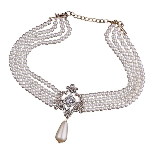 Multi Strand 4 lager Crystal Simulated Pearls Bib Choker halsband