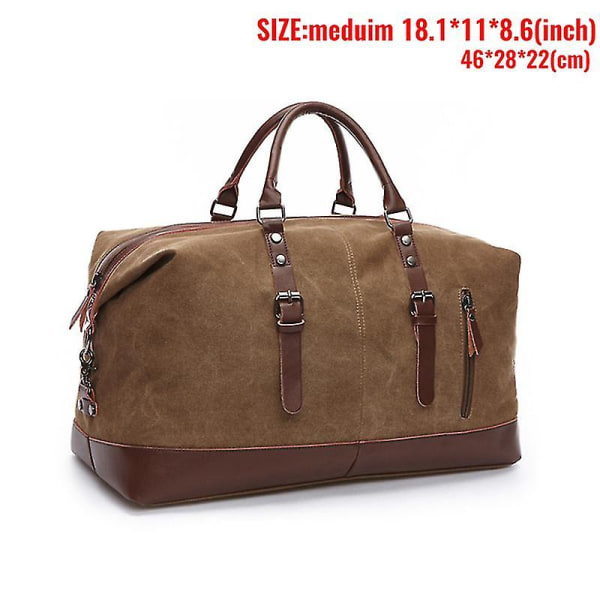 Markroyal Canvas Läder Herr Resväskor Handbagage Resväskor Herr Duffelväskor Handväska Resväska Stor Weekendväska Övernattning（Kaffebrun medium）