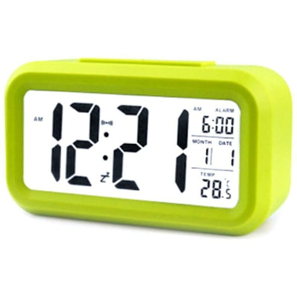 FlkwoH Tick Free LCD Digital Display Väckarklocka Skrivbord Sängbord Bakgrundsbelysning Kalender Batteridriven