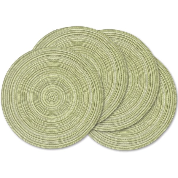 Chartreuse vævet runde bordskåner sæt: 4-pak, 15-tommer diameter, vaskbar