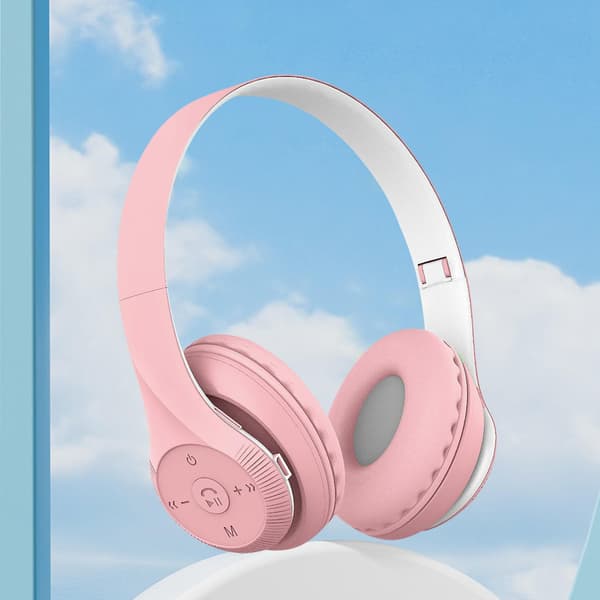 Trådlöst Bluetooth-headset som kan vikas ihop, hopfällbart sport- och spelheadset（Rosa）