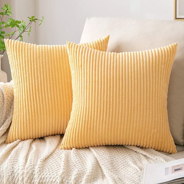 Set med 2 dekorativa kordflöjlskuddfodral Mjuk randig fyrkantig prydnadskuddfodral Vår soffa Soffa sovrumsstol Bil 18x18 tum J