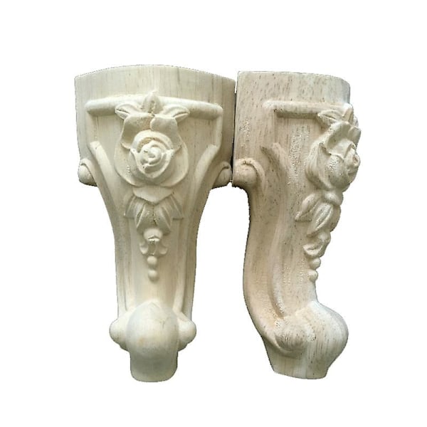 2 Pieces Carved Wooden Furniture Legs, 6.5x15cm Solid Wood Furniture Legs, Table Furniture Leg Sofa Feet,Wood Carving Corner Applique Furnit