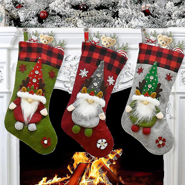 Julstrumpor 2pack, 3d Tomtar Julstrumpor Kamin Hängande Strumpor（grå-grön）