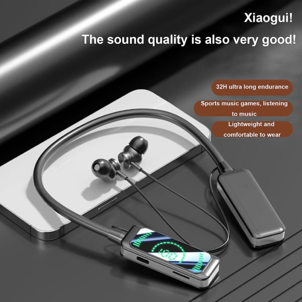 Sport Bluetooth hörlurar Smarta brusreducerande in-ear trådlösa hörlurar med magnetisk hals har lång batteritid FAN0495（Svart）