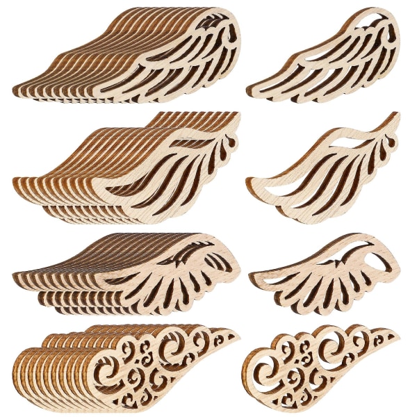 80 kappaletta enkelin siivet puiset siivet ontot puukappaleet luovia tee-se-itse askartelutarvikkeita (6x2,5 cm, khakin väri)
