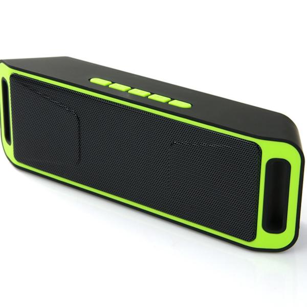 Bluetooth-högtalare, bärbar, trådlös, utomhus, stereo, bas, USB, TF, FMs-radio (grön)