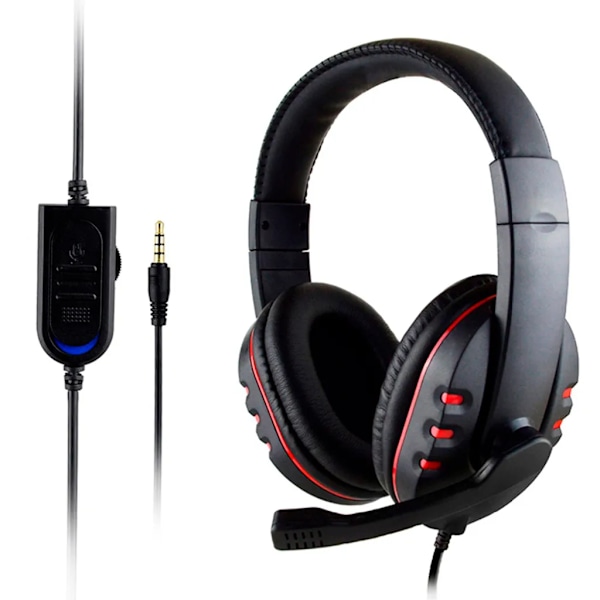 3,5 mm trådbundet spelheadset med HD-mikrofon för Xbox-ONE och PS4 (svart och röd) Röd