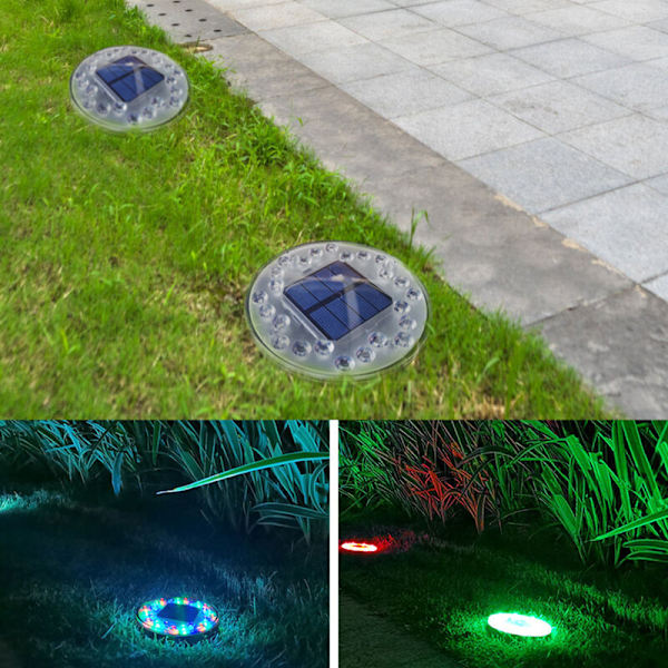 Skivformad solcells-LED-strålkastare, utomhusbelysning, idealisk för trädgård, gångväg eller gräsmatta, 2-pack