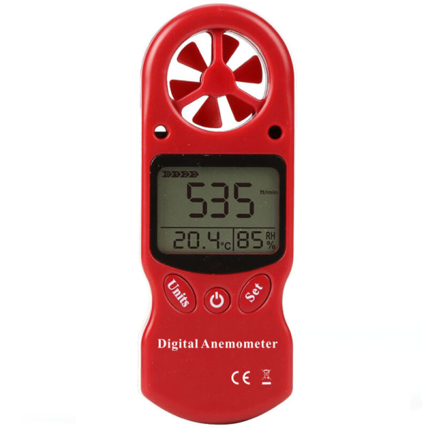 LCD Digital Anemometer Vindhastighetsmätare Indikator Termometer med Röd Bakgrundsbelysning