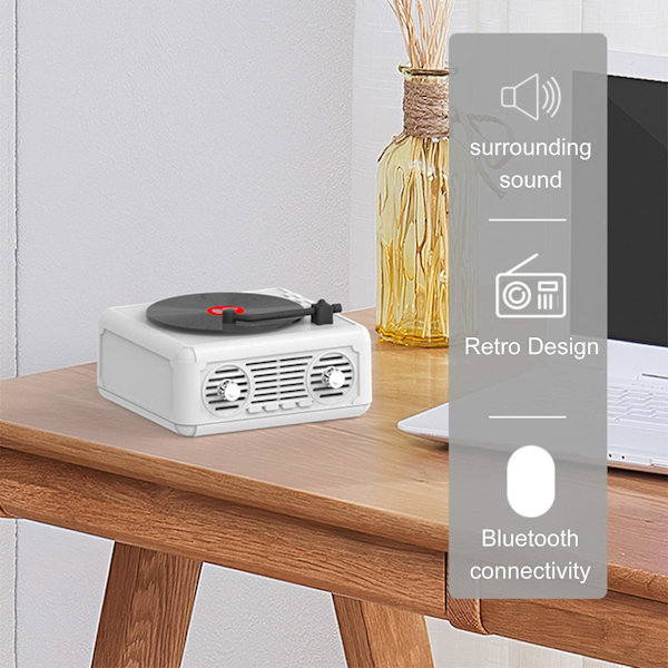 Skivspelare Trådlös Bluetooth Ljud Retro Kreativ Mini Bärbar Kort Insats Liten Högtalare Subwoofer Present (Vit)