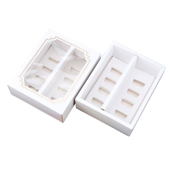 10-Pack Macaron Paper Box med klart vindue Dessertbeholder Muffin Stand til Home Dessert Shop (Som vist på billedet)