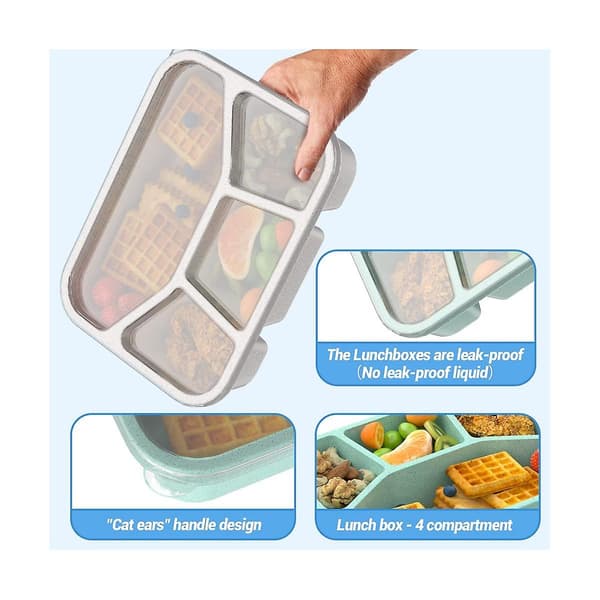 Bento Lunch Box, 4-facksförpackning för måltidsförberedelse med transparent lock, matförvaringsbehållare