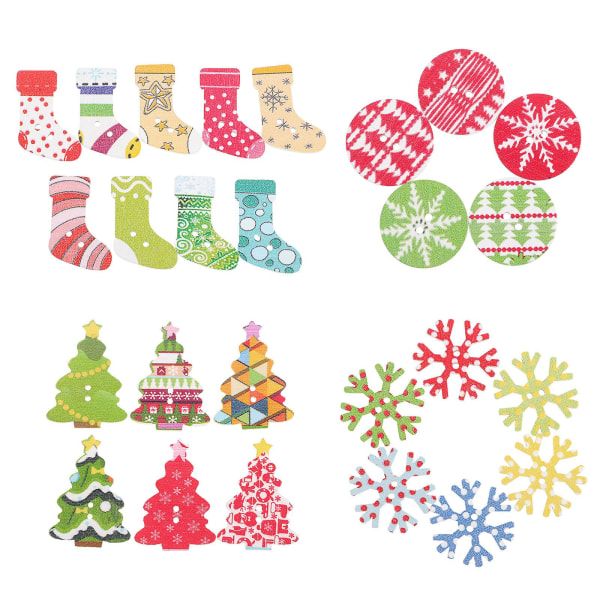 50 Christmas themed buttons DIY Christmas sewing buttons Christmas clothes fasteners (mixed) (3.50X1.20X0.10CM, multi-color)