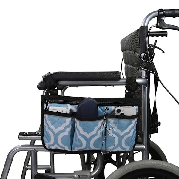 Rullstolsarmstödssida Väska, 6 Ficksförvaringsväska Med Reflexremsor Och Flaskställ, Mobilitetsscooter, Rollator, Bärtillbehör, Blå