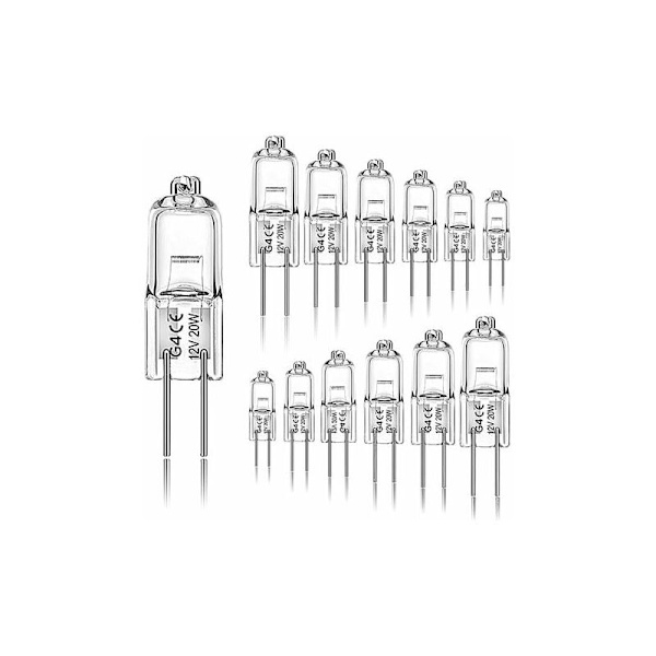 12-pack halogenlampor G4 20W 12V 2800 K 2 stift för spisfläkt, kök, vardagsrum, sovrum