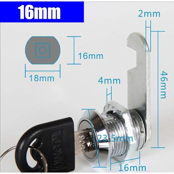 Cylinder Cam Lock, 8 stk. postkasse lås med 16 nøgler skabslåge cylinder cam lås cylinder cam lås til postkasse skuffe skab kontor (16mm+20mm)ve - Jxlgv