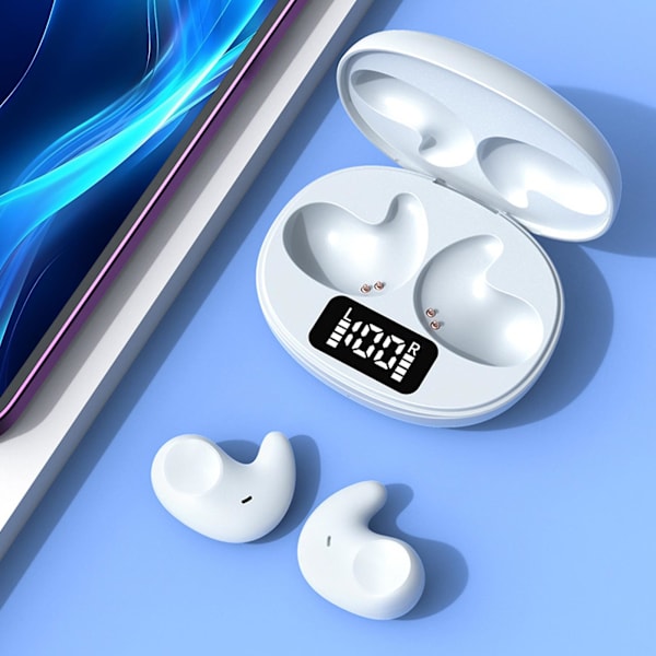 Trådlösa Bluetooth-hörlurar går inte in i örat för sömn Hörlurarna sover på sidan och komprimerar inte öronen（Vit）