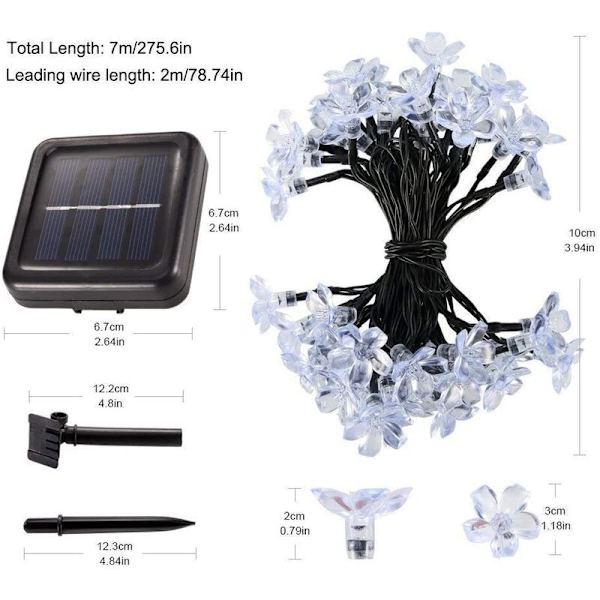 23ft/7M 50LED Solcellslykta Dekorativa Persikoblomstränglampor Lila för Utomhusträdgård