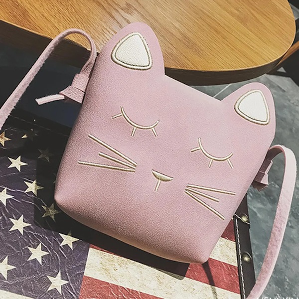 Barnens axelväska flickor, katt crossbody messenger väska, prinsessa mini handväska, PU läder söta små flickväskor