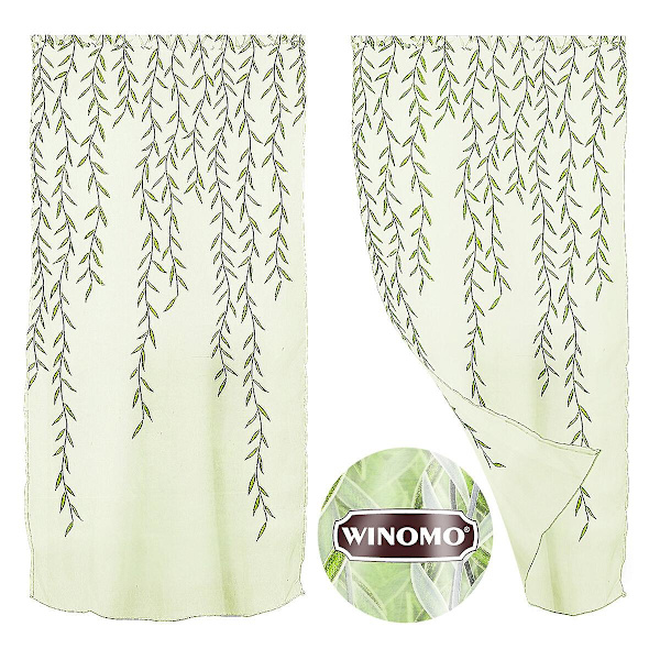 Winomo Gennemsigtig Gardin - Elegant Voile Gardin Fletmønster Soveværelse Stue - 100x200 cm (grøn, mørkegrøn)