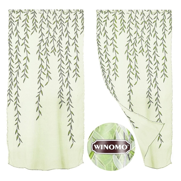 Winomo Gjennomsiktige vinduer gjennomsiktige gardiner elegante voile gardiner kurvmønster soverom stue - 100x200 cm (grønn, mørkegrønn)