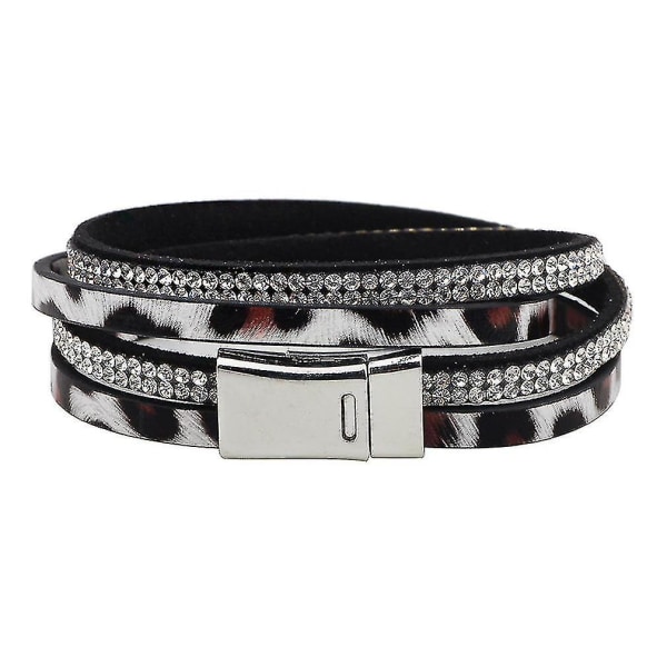 Dubbeltrådig Lepoard Grain Läderarmband med Legeringsspänne