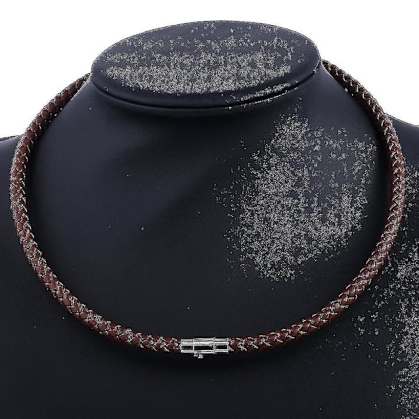 Herre Læder Choker Flettet Reb Kæde Halskæde（6mm 40cm，brun）