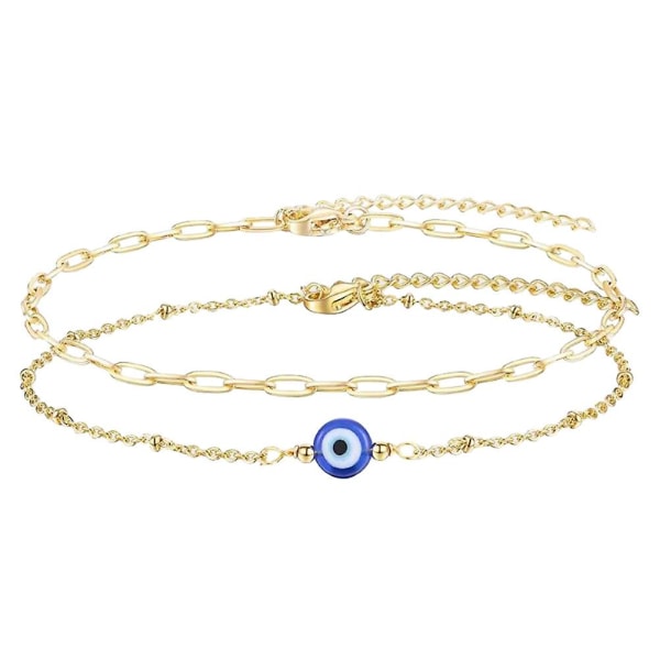 2 pieces gold bracelet blue evil eye charm bracelet adjustable amulet evil eye jewelry (23.00X0.80X0.20CM, gold)