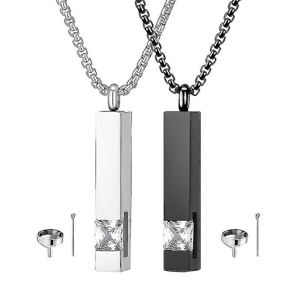 2x Cremation Urn Pendant Necklace For Memorial Stainless Steel With Zircon