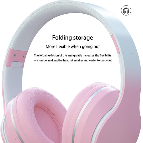 -Monterat hopfällbart trådlöst monterat Bluetooth-headset metallchip Bluetooth FM pluggbart kort 20240856（Rosa）