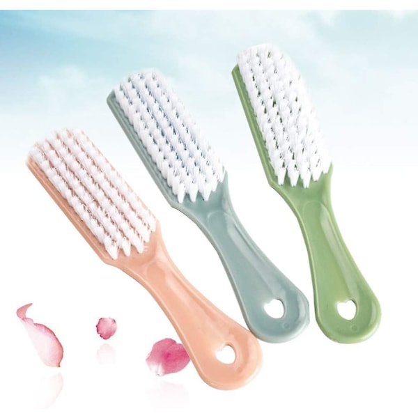 3 stk håndtaksgrep neglbørste fingernegl skrubbrengjøringsbørster (blå+rosa+grønn)