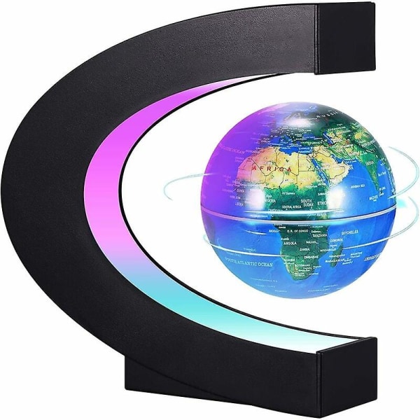 Magnetisk flytende klode, 3,5 tommer C-formet opplyst verdenskartglobus med LED-fargelys for skrivebordsdekorasjonsleke for barn, bursdager og ferier