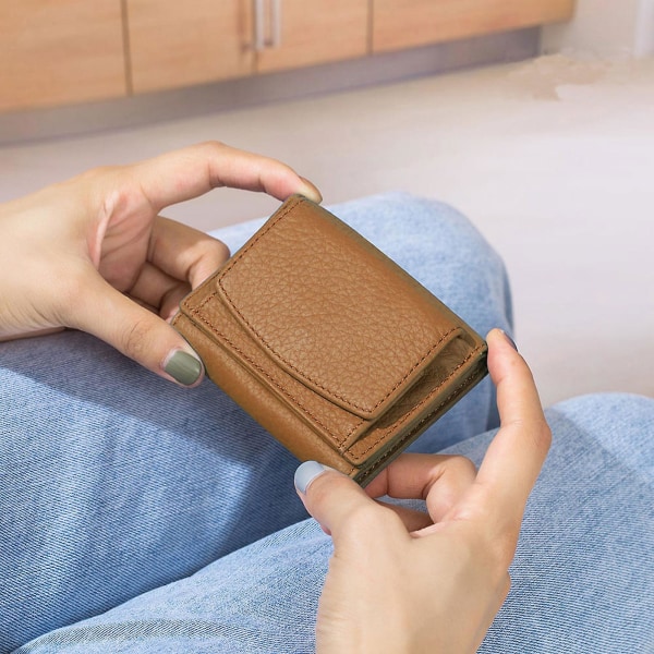 Små lommebøker for kvinner Liten trifold kredittkortholder med sammenleggbar myntlomme（Kaffe）