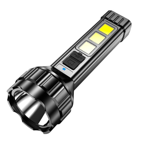 COB Strong Light Ficklampa Bärbar USB C Uppladdningsbar Ljus Hushålls LED-lampa Inbyggt batteri med Power Display (Svart)