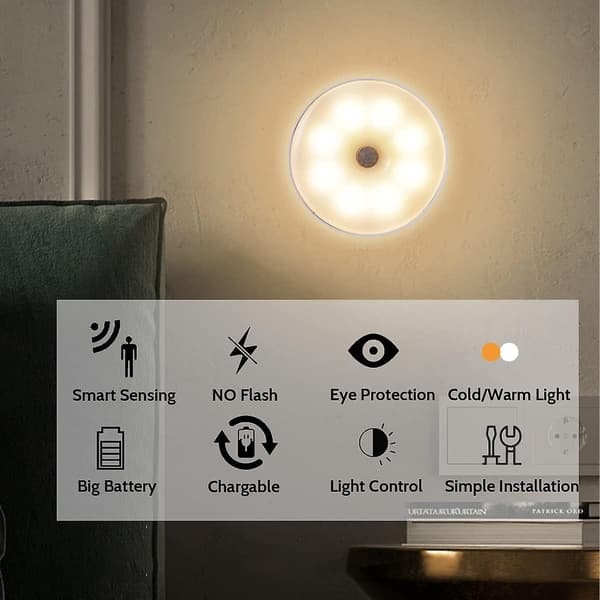 LED bevegelsessensor nattlys USB oppladbare smarte lys for innendørs