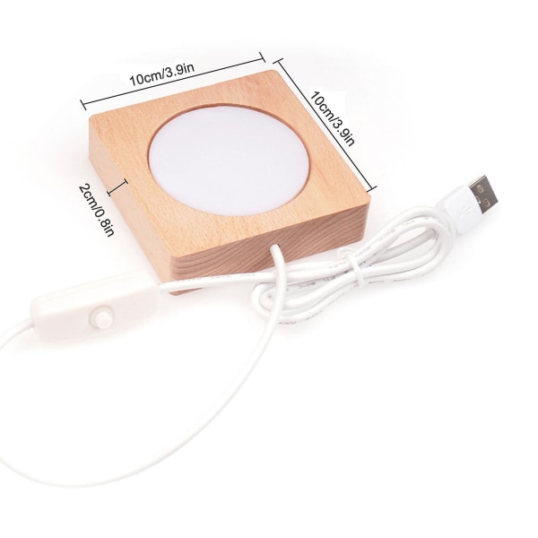 LED-lamphållare i trä för 2D- eller 3D-kristaller, multifunktionell fyrkantig USB belysning（10）