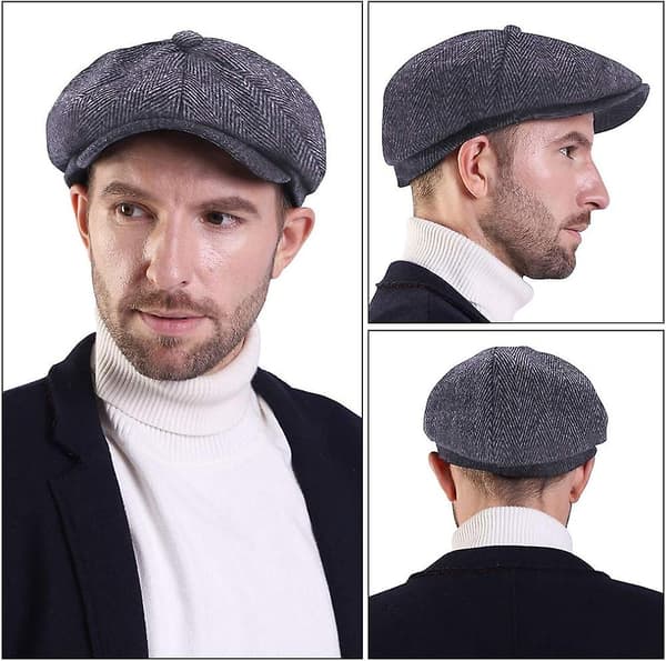 Herre Rutete Herringbone Cap Beret Flat Cap