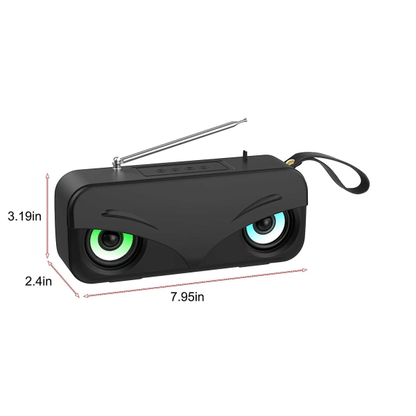 Bluetooth Audio Bärbar Utomhusradio FM Subwoofer Dubbla Högtalare LED-ljuseffekter Mini Hög Volym Stereo（Svart）