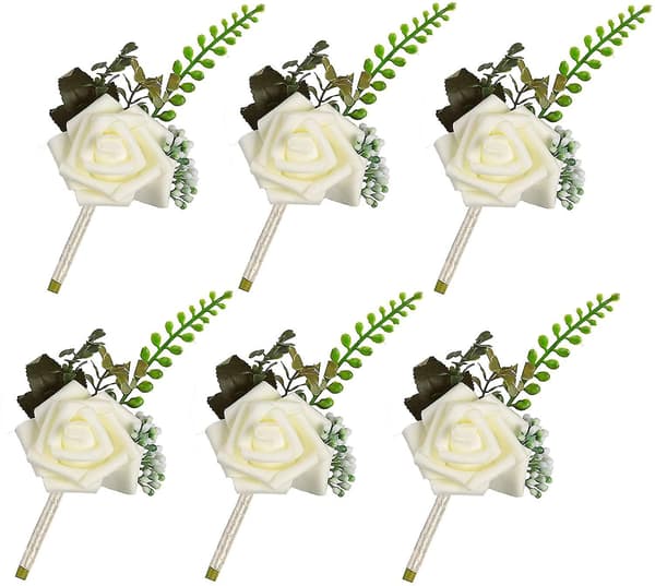 Boutonniere Blomskum Corsage Bröllopsblommor För Bröllop(vit, 6-pack)