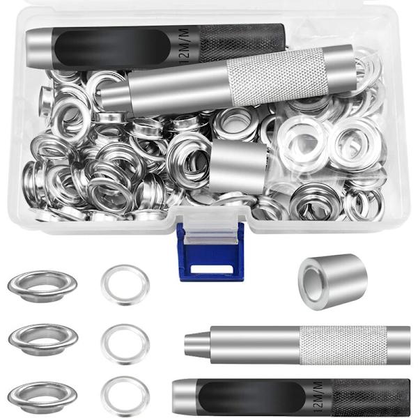 Grommetverktyg 12mm Metall Ögle Set 100 Set Grommet Kit Ögle Kit För Canvas Presenning Tält Reparation Silver (1/2\")