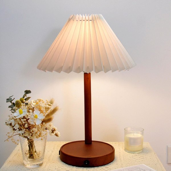 Plisseret lampeskærm bordlampe gulvlamper japansk stil plisseret lampeskærm kreativ skrivebordslampe Shad（beigegul）