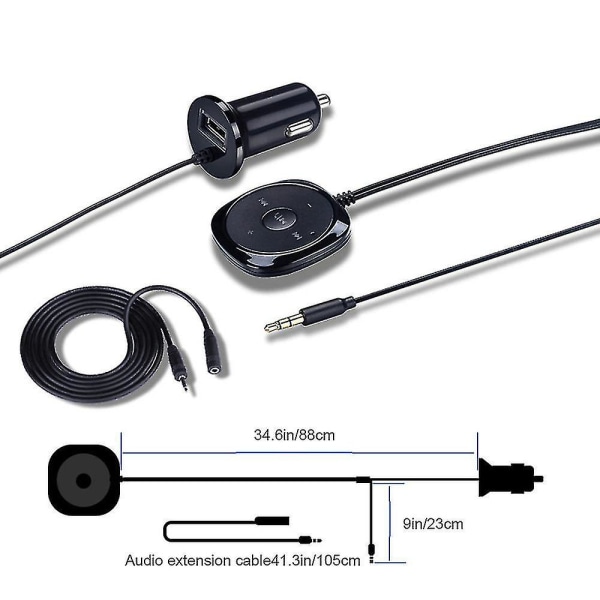 Bluetooth-bilsett Bluetooth-mottaker, Bluetooth håndfri lydadapter innebygd mikrofon luftventilklips, 2.1a USB-billader