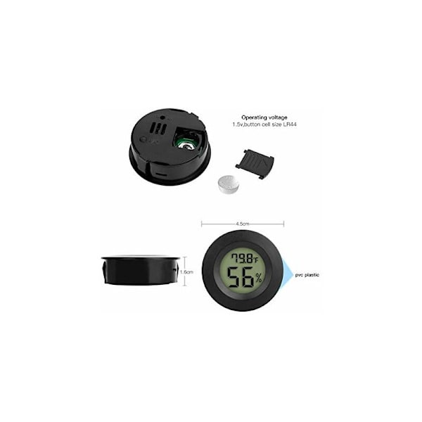 2-pack Mini Kylskåp Frys Hygrometer Termometer, Elektronisk Hygrometer, Inbyggd Rumstermometer, Temperatur Fuktighetsdetektor Svart