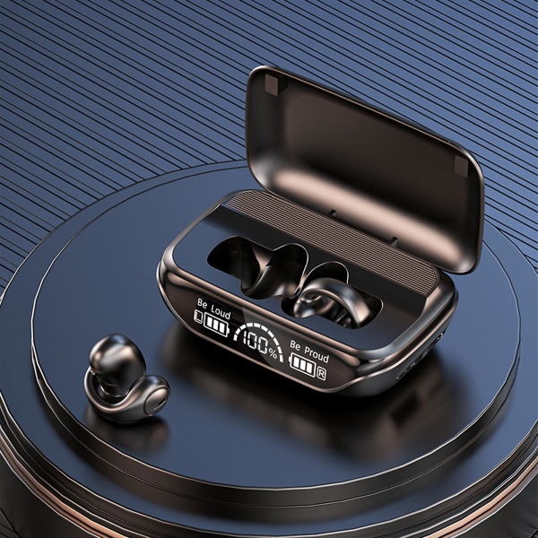 Bluetooth-hörlurar 5.3 Hög ljudkvalitet Clip On Örontyp, Långvarig och ingen smärta, Superlång räckvidd, Universell för sport（Svart）