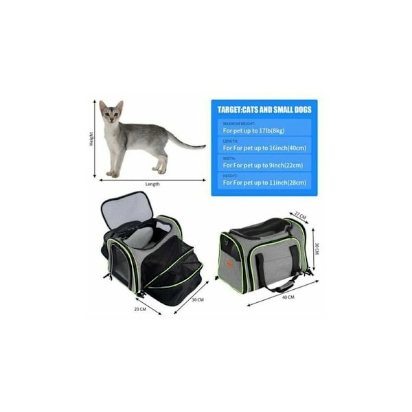 FlkwoH Transportväska Katt Hund Expanderbar På Båda Sidor Grå 40x30x27 cm