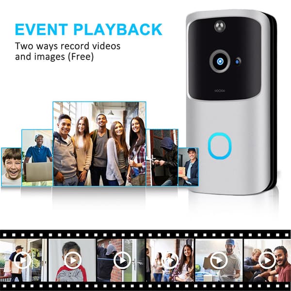 M10 Trådlös WiFi Dörrklocka Smart Video Telefon Visuell Intercom Dörrklocka Säker Kamera (Vit)