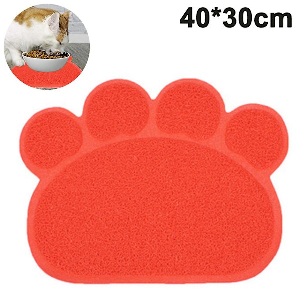 PVC Husdjur Hund Katt Skål Mat Vatten Placemat Matta Tass Form, 40x30cm-Röd