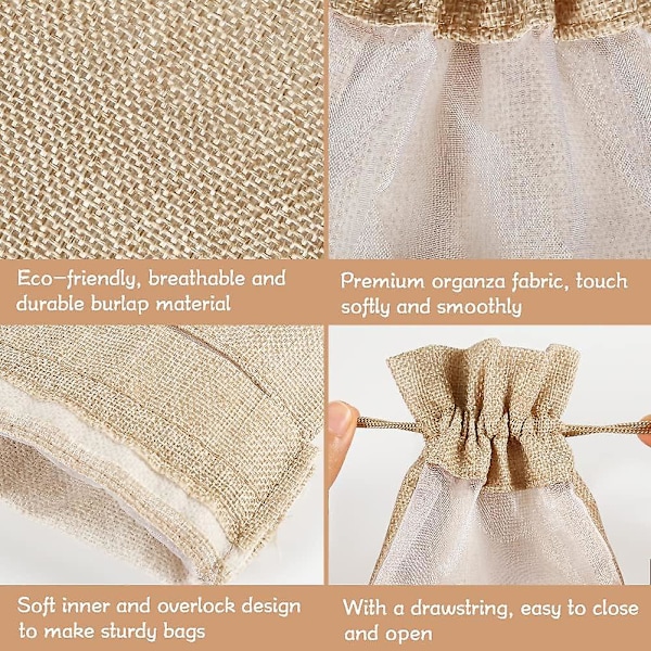 Små gaveposer, 12 stk. Hessian Organza poser med snøre til julefest fødselsdag søde smykker godbid lærredposer gaveposer (13x18cm)